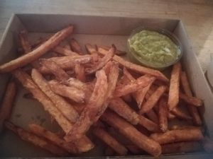 Sweet potato fries and guacamole at the Vegan Sunday Market at Vegan Love in Budapest