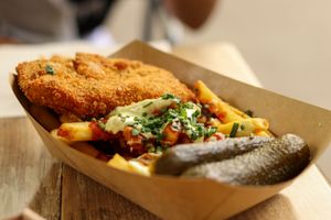 "chicken" schnitzel at Vegan Love in Budapest