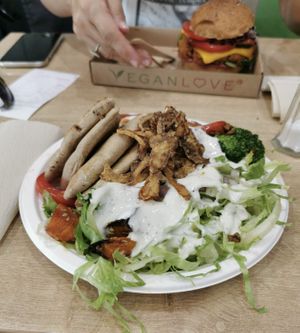 Gyros platter and sweet potato burger at Vegan Love in Budapest