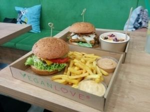 BBQ Tofu Steak and Mexican burgers at Vegan Love in Budapest