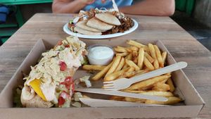 Hot dog with fries at Vegan Love in Budapest