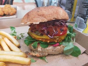 Sweet potato burger at Vegan Love in Budapest