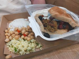 Gyro and salad on the side at Vegan Love in Budapest
