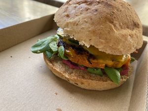 Sweet potato burger  at Vegan Love in Budapest