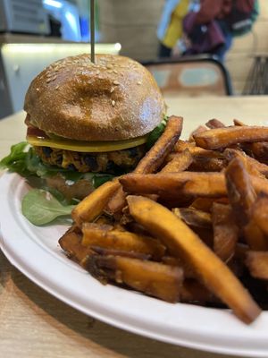 Sweet potato fries for the win!  at Vegan Love in Budapest