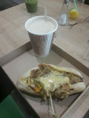 Philly cheesesteak and cappuccino at Vegan Love in Budapest