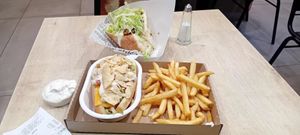 Hot dog, kebab and french fries at Vegan Love in Budapest