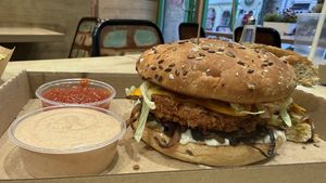 Chicken style burger   at Vegan Love in Budapest