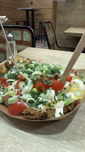 Loaded fry’s that you must take  at Vegan Love in Budapest