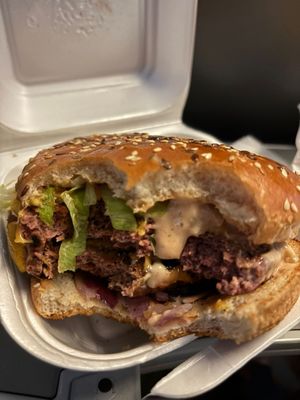 Double cheeze burger at Vegan Love in Budapest