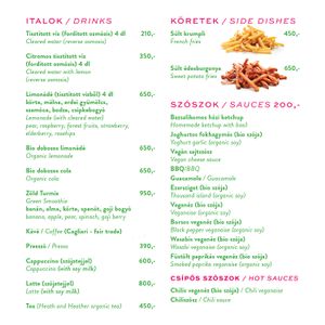 Vegan Love Menu - DRINKS, SIDE DISHES & SAUCES at Vegan Love in Budapest