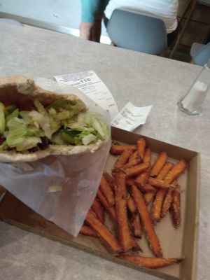 kebab and sweet potato fries at Vegan Love in Budapest