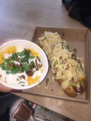 Vegan hot dog and Mac N Cheese at Vegan Love in Budapest