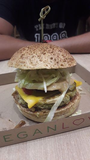 Brocolli burger at Vegan Love in Budapest