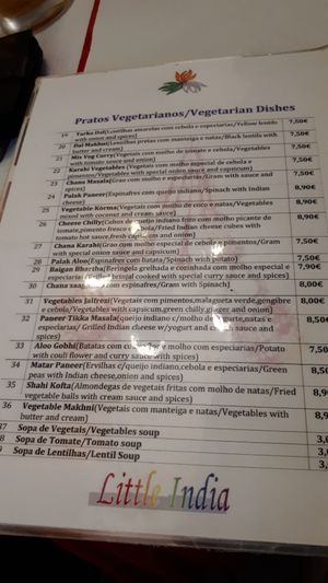 Quite easy to figure out which ones are vegan but it's easy to confirm with the staff if unsure at Little India in Nazare