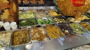 Mushrooms, Jackfruit, veggie-croquetes, noodles, ?, tofu, tofu at An Lac Chay - Hoan Kiem in Hanoi