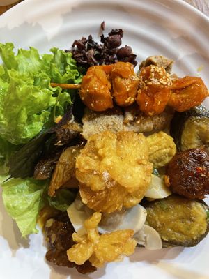 Mixed plate: recommend their bun cha and all mock meat   at An Lac Chay - Hoan Kiem in Hanoi