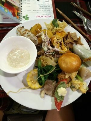 Plate of assorted food..loved the porridge! at An Lac Chay - Hoan Kiem in Hanoi