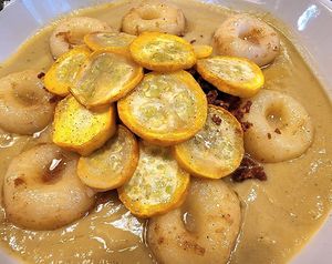 Potato dumplings with summer squash  at Apteka in Pittsburgh