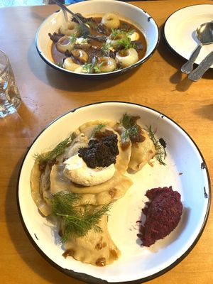 Pierogis and kluski slaskie  at Apteka in Pittsburgh