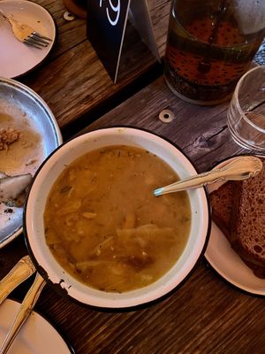 Golden borscht- a bowl of sunshinee  at Apteka in Pittsburgh