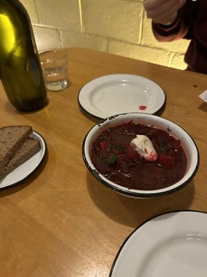 Borscht and brown breadd  at Apteka in Pittsburgh