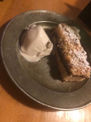 Ciasto ze Sliwka i Lodawi (crumb cake with Hungarian blue plum jam and sunflower seed milk ice cream)  at Apteka in Pittsburgh