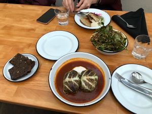 Cabbage rolls, salad, pirogi at Apteka in Pittsburgh