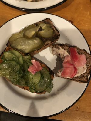 Polish bread with pickled veggies  at Apteka in Pittsburgh