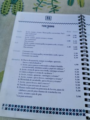 Carta at Desayuneria in Conil De La Frontera