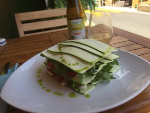 The raw-lasagna and a kombucha at Eqvita in 