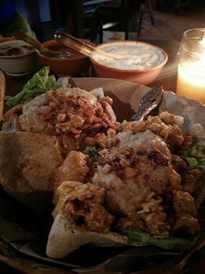 Eggplant sabij at Toko Baru in Antigua