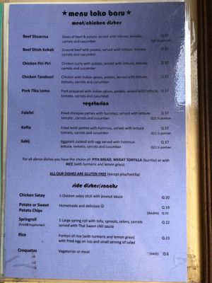 Menú  at Toko Baru in Antigua