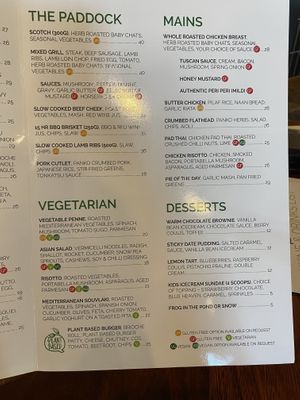 Menu with Vegan options labeled   at The Foundry Hotel in Bendigo