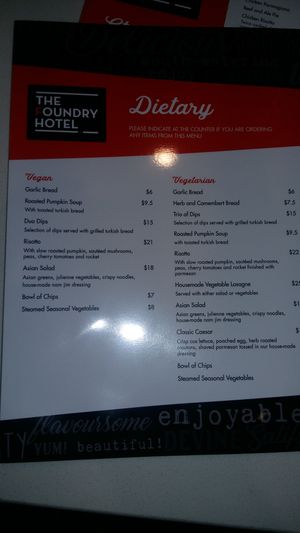 Vegan Menu at The Foundry Hotel in Bendigo