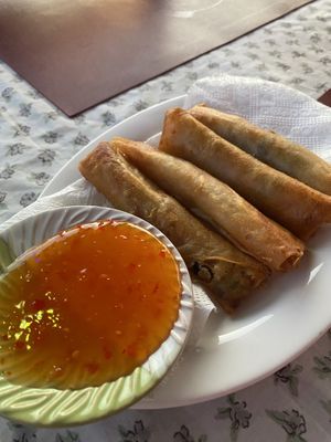 Vegetable spring rolls served with sweet chilli sauce  at Levine's Eatery in Coron