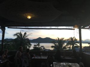 sunset view at Levine's Eatery in Coron