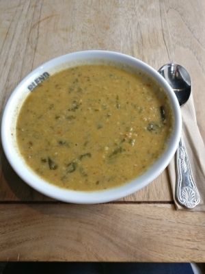 Thai coconut lentil soup; delicious!  at Blend Coffee Lounge  in Paisley