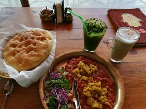 Vegan shakshuka at OR2K in Pokhara