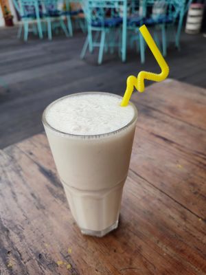 banana lassi with coconut milk at OR2K in Pokhara