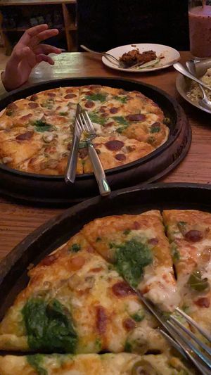 Vegetarian pizza at OR2K in Pokhara