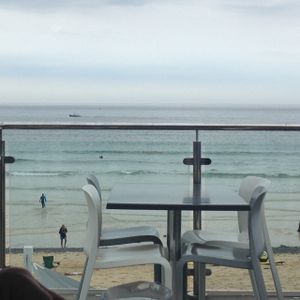 View from our alcove seating at Porthmeor Beach Cafe in St Ives
