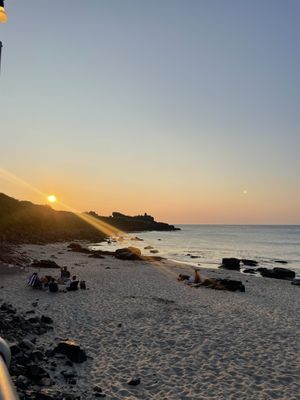 View from tables  at Porthmeor Beach Cafe in St Ives