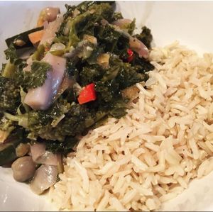 Thai green curry with brown rice.  at Gringos Vegan Kitchen in Newcastle Upon Tyne