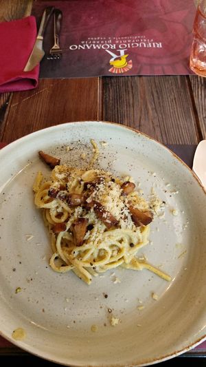 Vegan carbonara at Rifugio Romano in Rome