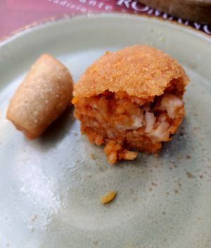 Vegan starter - tomato and cheese fritter at Rifugio Romano in Rome