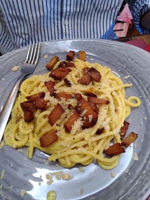 Vegan Carbonara at Rifugio Romano in Rome
