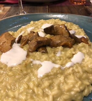 Vegan porcini risotto at Rifugio Romano in Rome