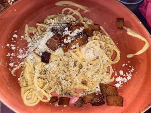 Vegan carbonara at Rifugio Romano in Rome