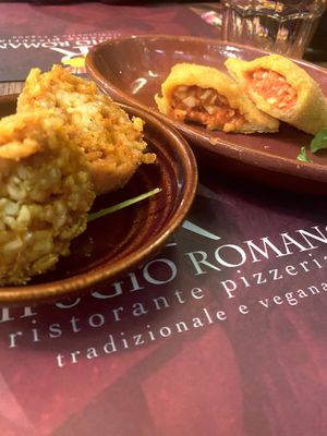 Suppli e sofficino vegan at Rifugio Romano in Rome
